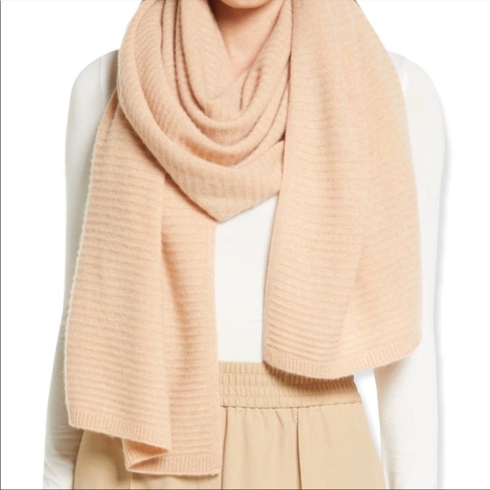 Nordstrom Brand Beige Soft 100% Cashmere Ribbed Scarf